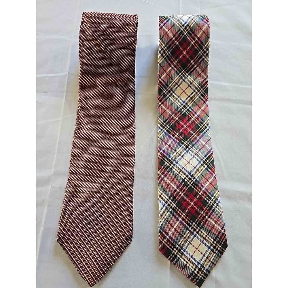 2x‎ Tommy Hilfiger Tie Vtg Vintage Y2K Plaid Blue  Two Tone Red White Green Silk